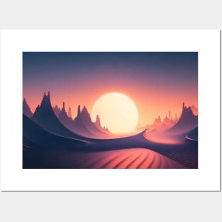 Beautiful scenery of landscapes from Sand dune with the sun Posters and Art